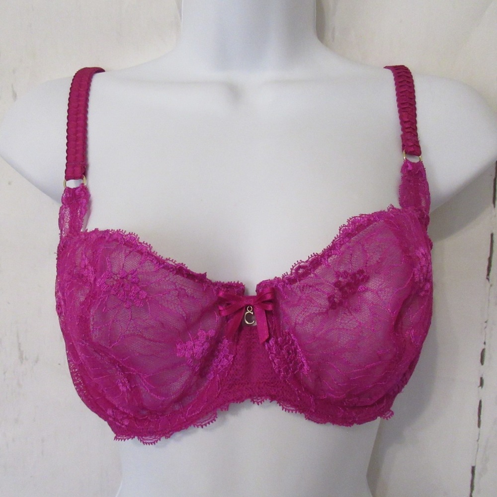 Chantelle Bra 36D Pink Lace Sheer Opera Demi Underwire Back Closure 1275‎